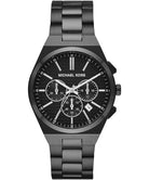 Michael Kors Lennox MK9146 men's black dial black stainless steel chronograph watch front view