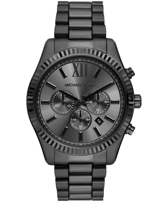 Michael Kors Lexington Chronograph MK9154 men's black dial black stainless steel watch front view