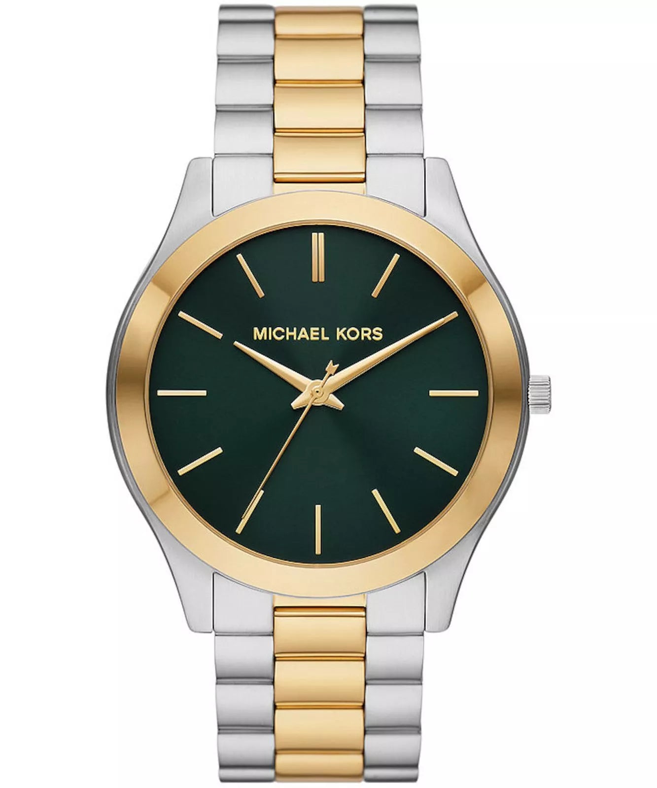 Michael Kors Slim Runway MK9149 men's green dial two-tone stainless steel watch front view