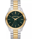 Michael Kors Slim Runway MK9149 men's green dial two-tone stainless steel watch front view