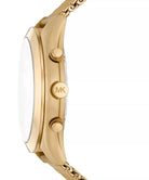 Side profile of Michael Kors Slim Runway MK9057 gold stainless steel mesh watch