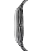 Side profile of Michael Kors Slim Runway MK1044 gunmetal stainless steel bracelet watch
