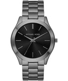Michael Kors Slim Runway Gift Set MK1044 men's black dial gunmetal stainless steel watch front view