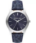 Michael Kors Slim Runway MK8907 men's navy blue dial leather watch front view