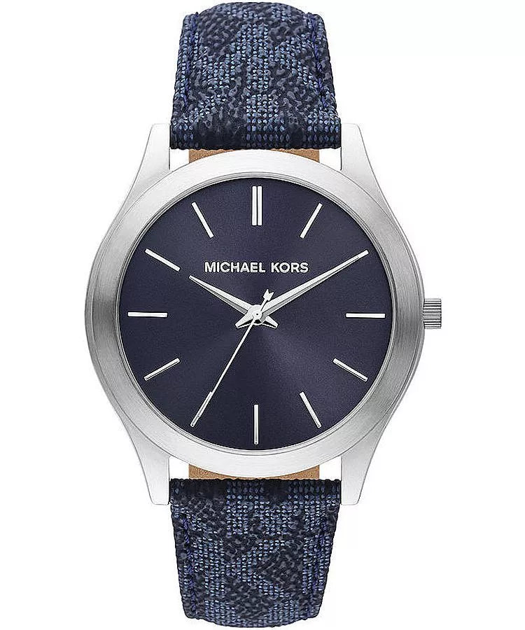 Michael Kors Slim Runway MK8907 men's navy blue dial leather watch front view