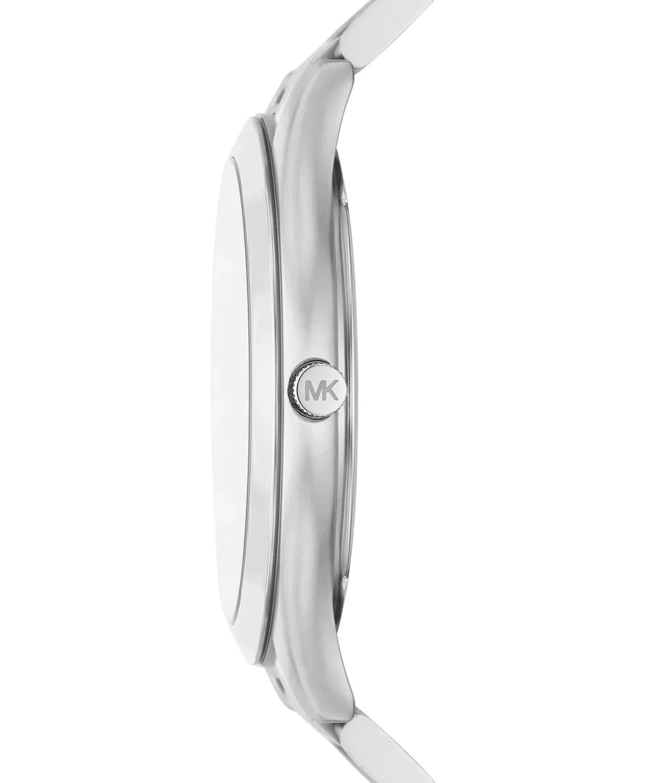 Side profile of Michael Kors Slim Runway MK1060SET stainless steel bracelet watch