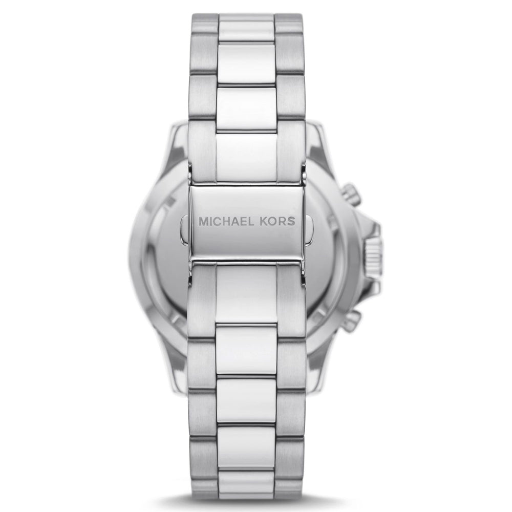 Back case of Michael Kors MK8977 quartz chronograph stainless steel bracelet watch