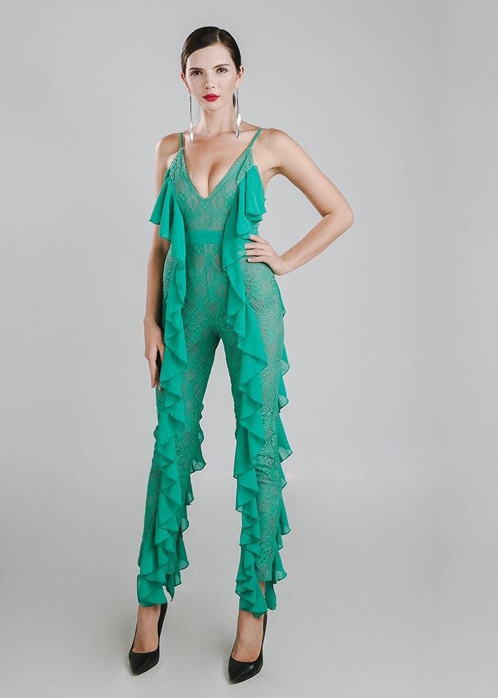 Green Ruffles Jumpsuit - Luxverse