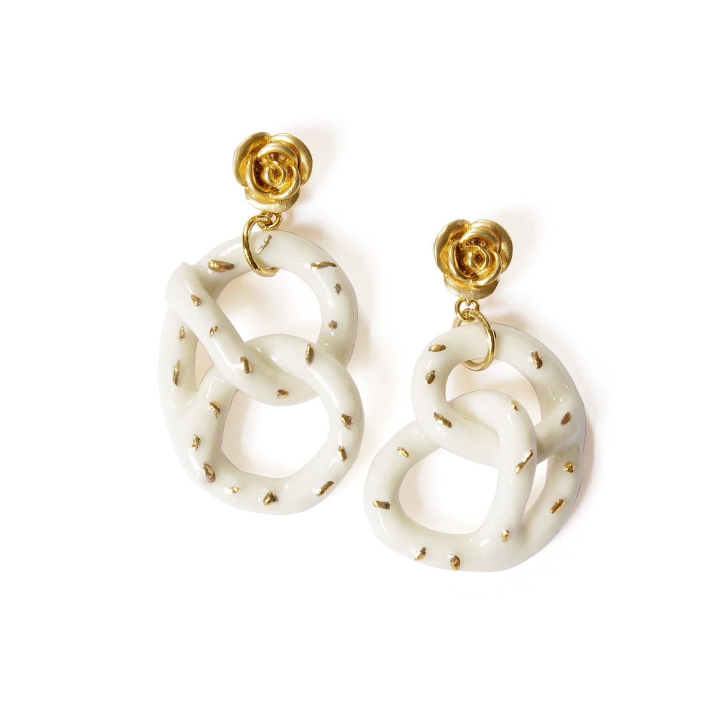 Golden Rose and Salted Porcelain Pretzel Earrings - Luxverse
