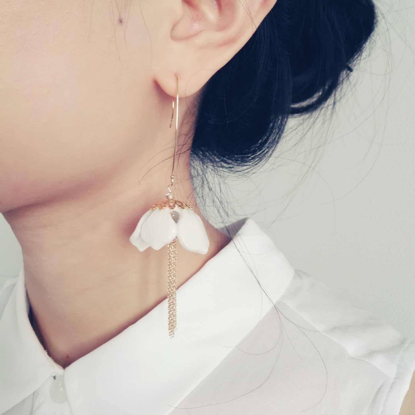 Porcelain Snowdrop Flower Tassel Earrings