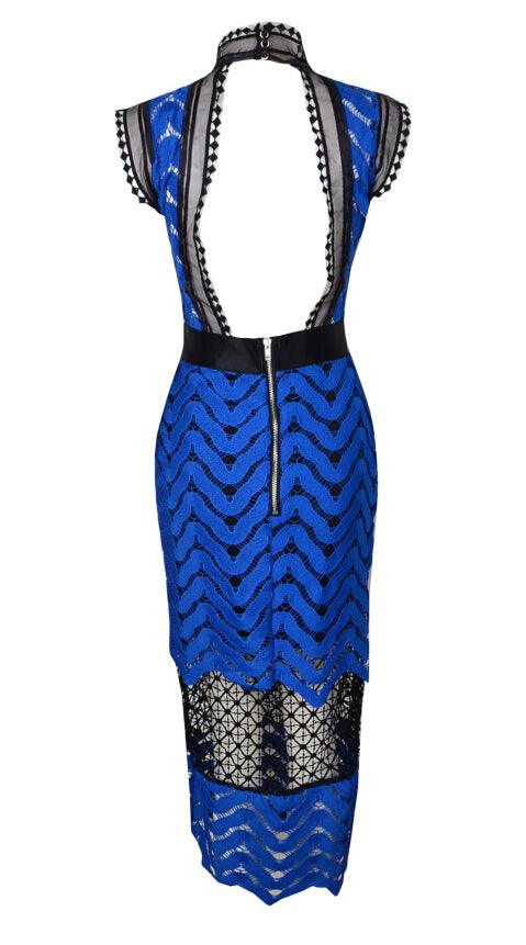 Blue High Collar Day Dress - Luxverse