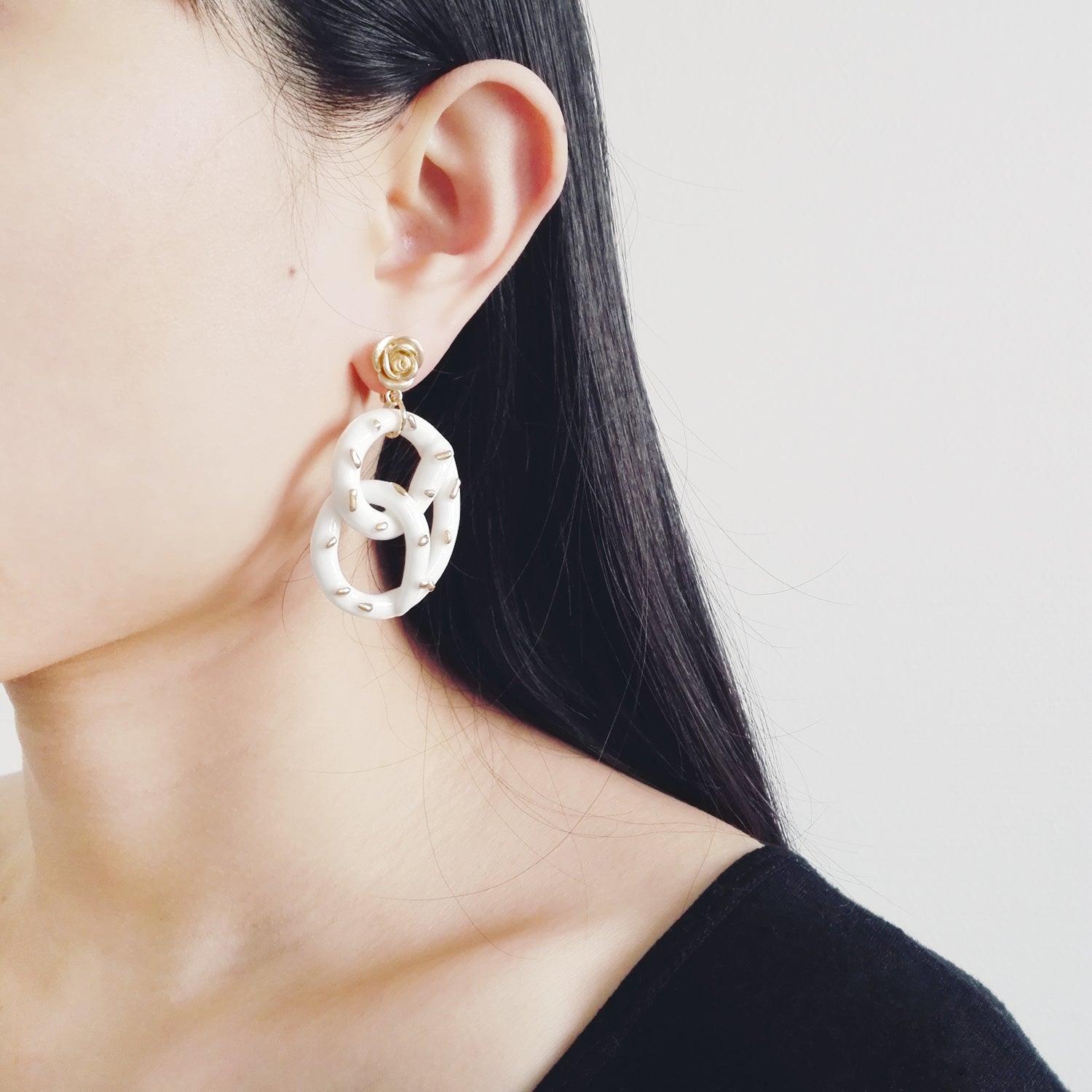 Golden Rose and Salted Porcelain Pretzel Earrings - Luxverse
