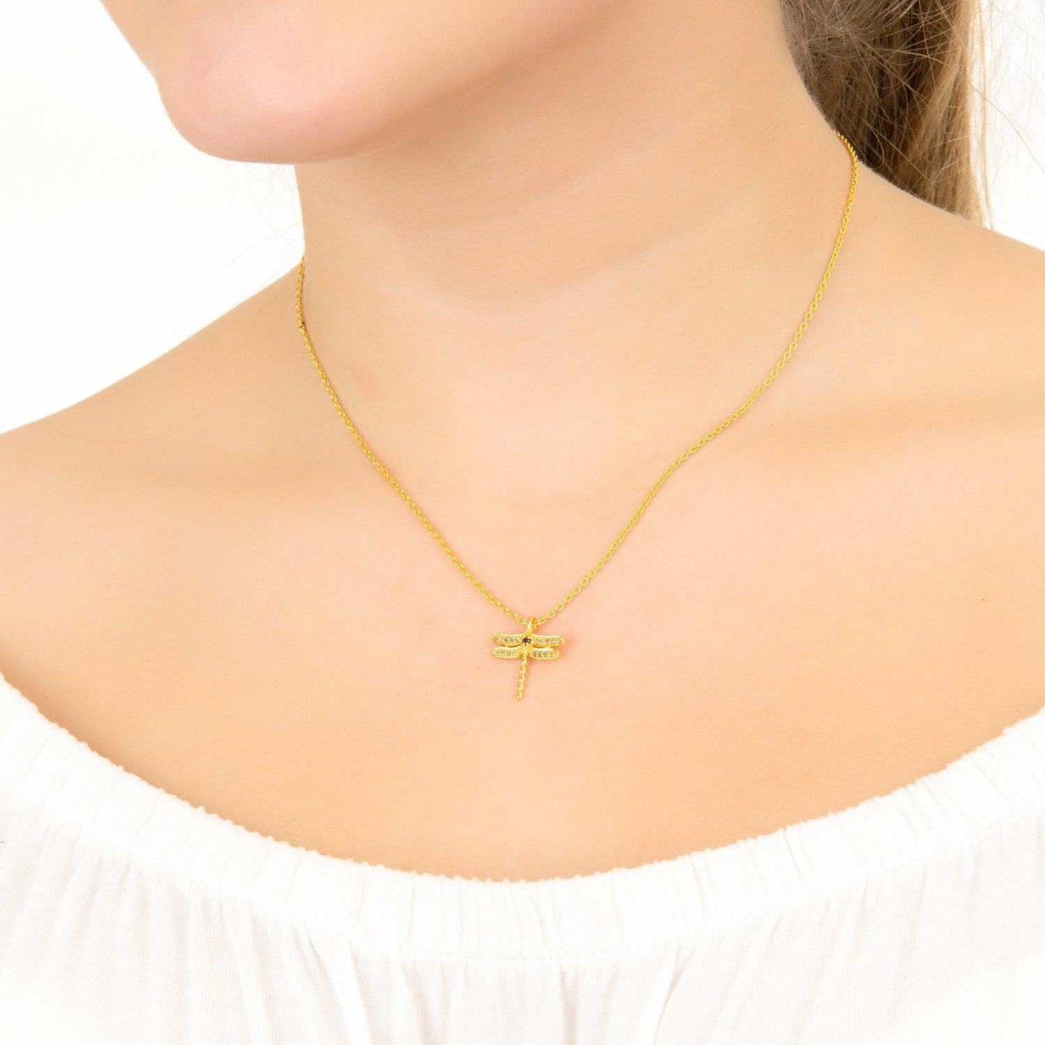 Diamond & Ruby Dragonfly Necklace Rosegold - Luxverse