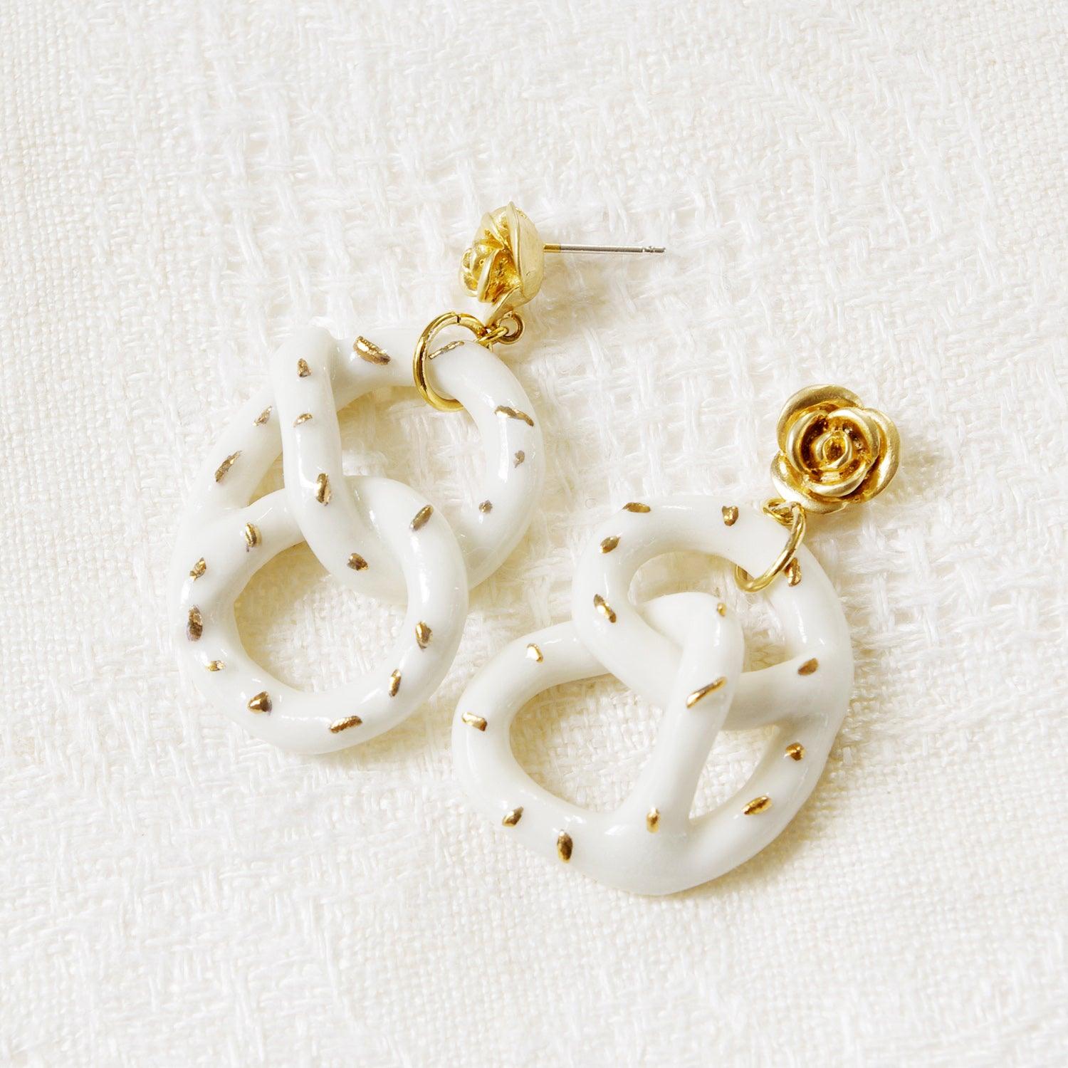 Golden Rose and Salted Porcelain Pretzel Earrings - Luxverse