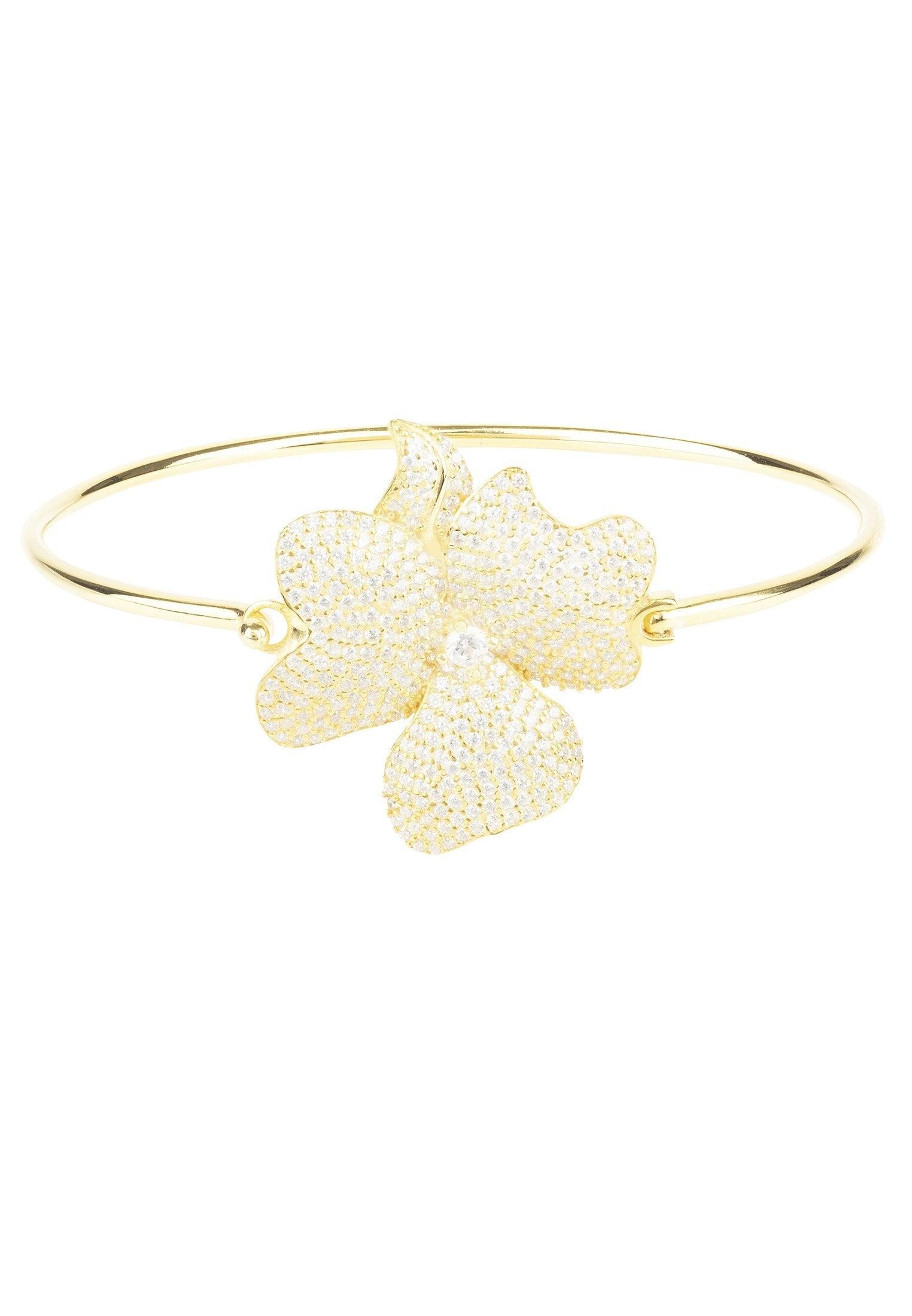 Flower Large Statement Cuff Bracelet Gold - Luxverse