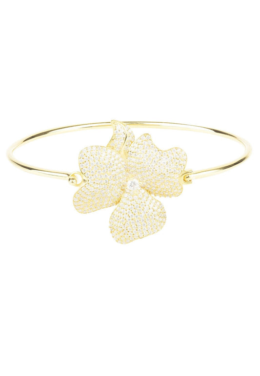 Flower Large Statement Cuff Bracelet Gold - Luxverse