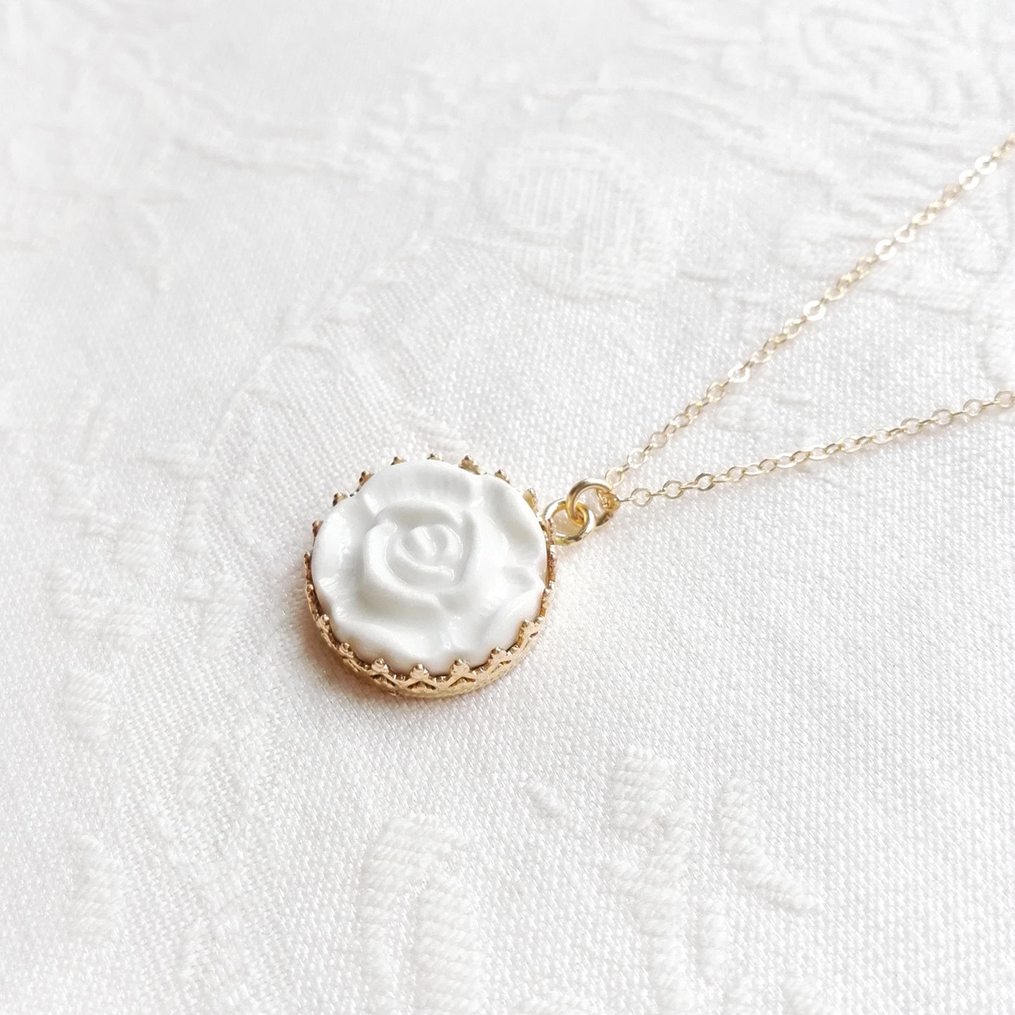 Porcelain Moonlight Rose Gold-Filled Pendant Necklace