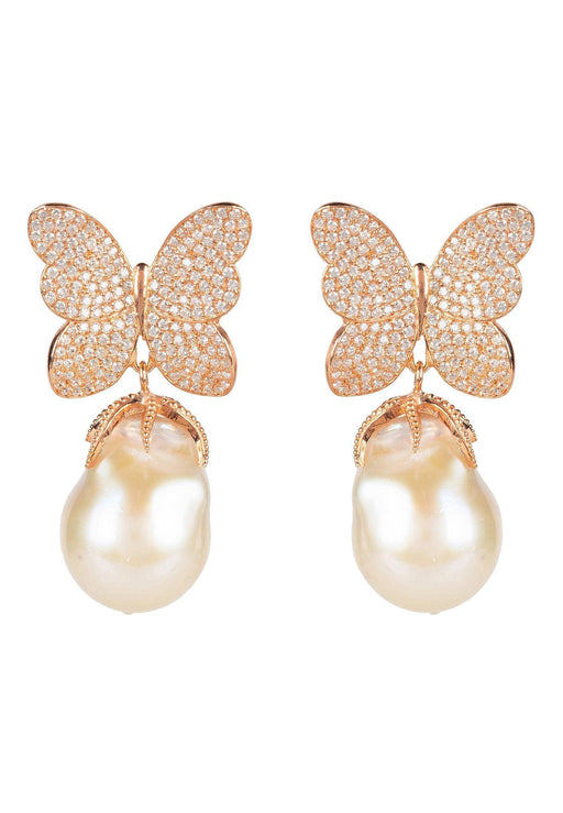 Baroque Pearl White Butterfly Earring Rosegold - Luxverse