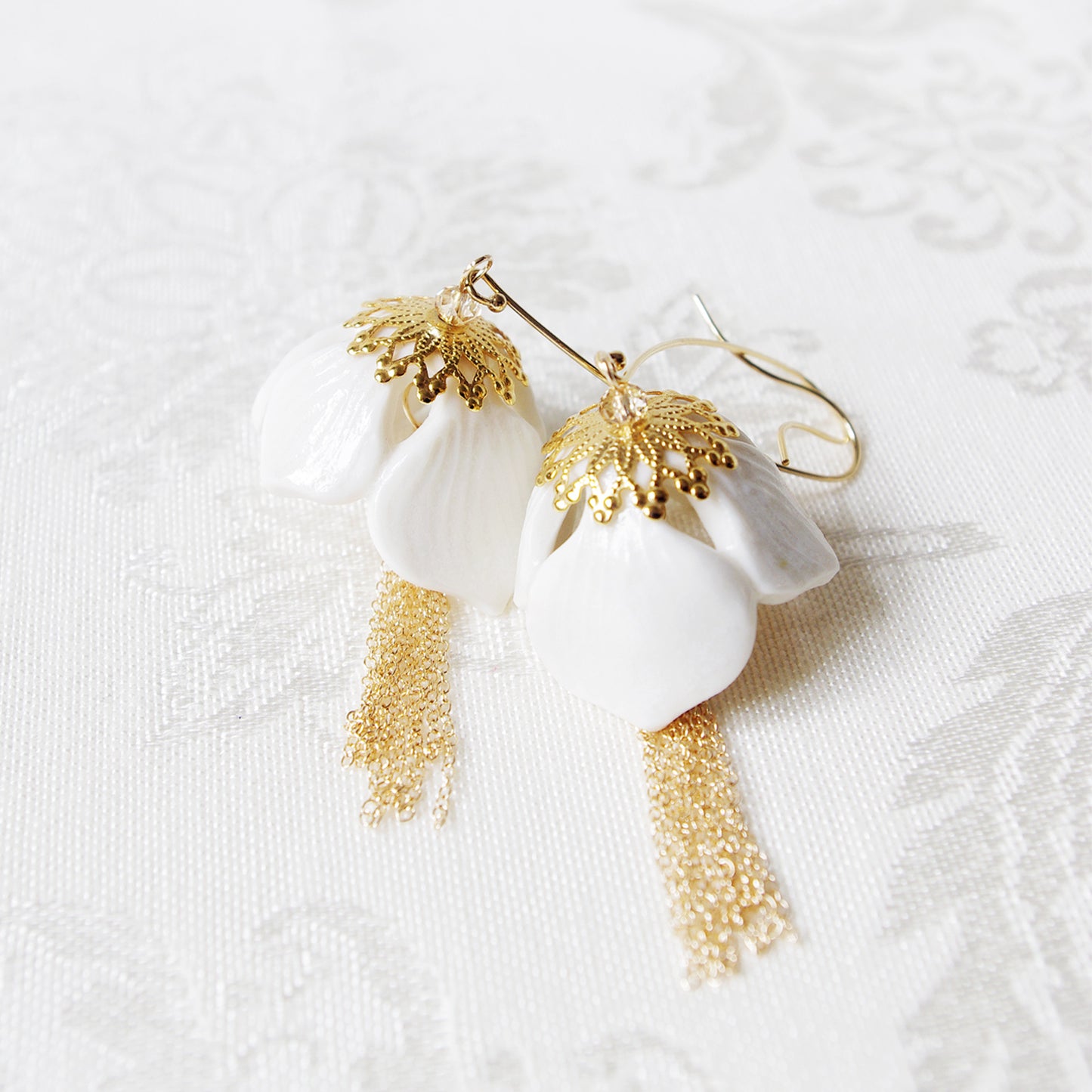 Porcelain Snowdrop Flower Tassel Earrings