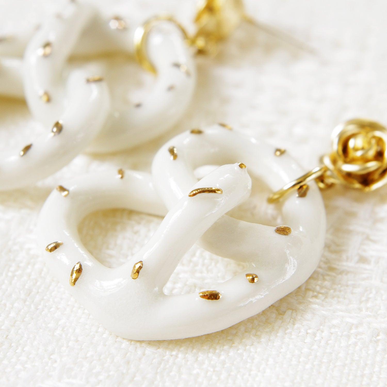 Golden Rose and Salted Porcelain Pretzel Earrings - Luxverse