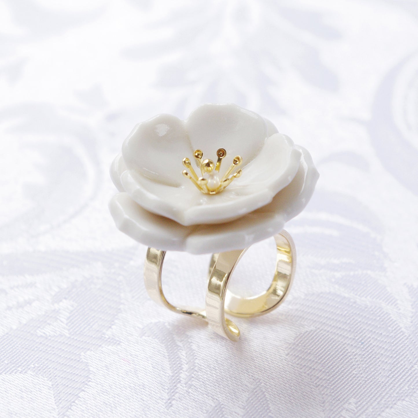 Porcelain Plum Blossom Statement Ring