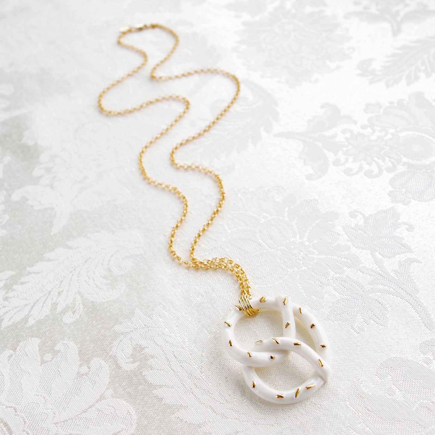 POPORCELAIN Golden Salted Porcelain Pretzel Pendant Necklace