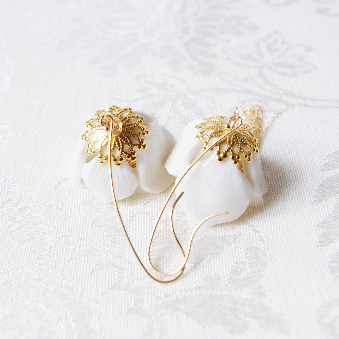 Porcelain Snowdrop Flower Tassel Earrings