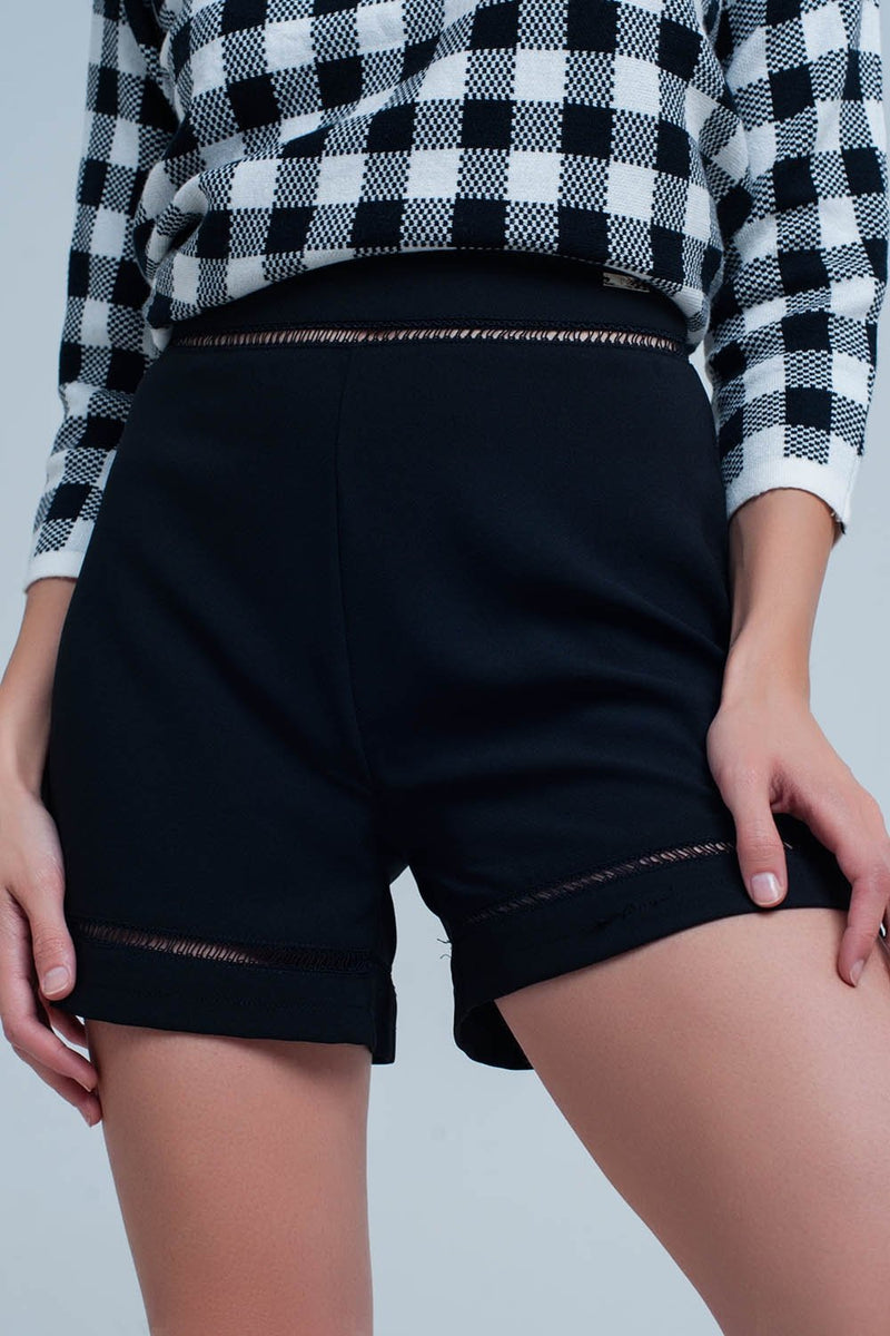 Q2 High Waist Black Short With Lace Detail