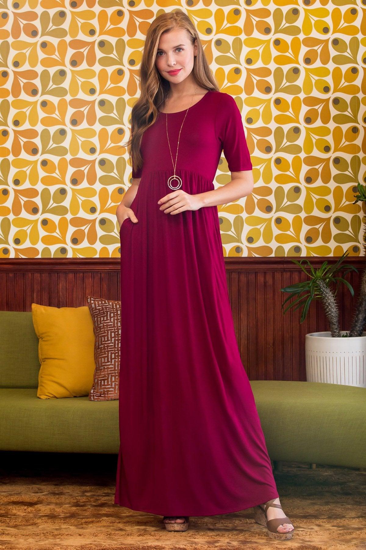 Half Sleeve Scoop Neck Pocket Maxi Dress - Luxverse