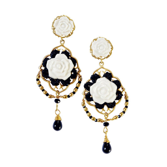 Classic Baroque Porcelain Rose Statement Earrings - Luxverse