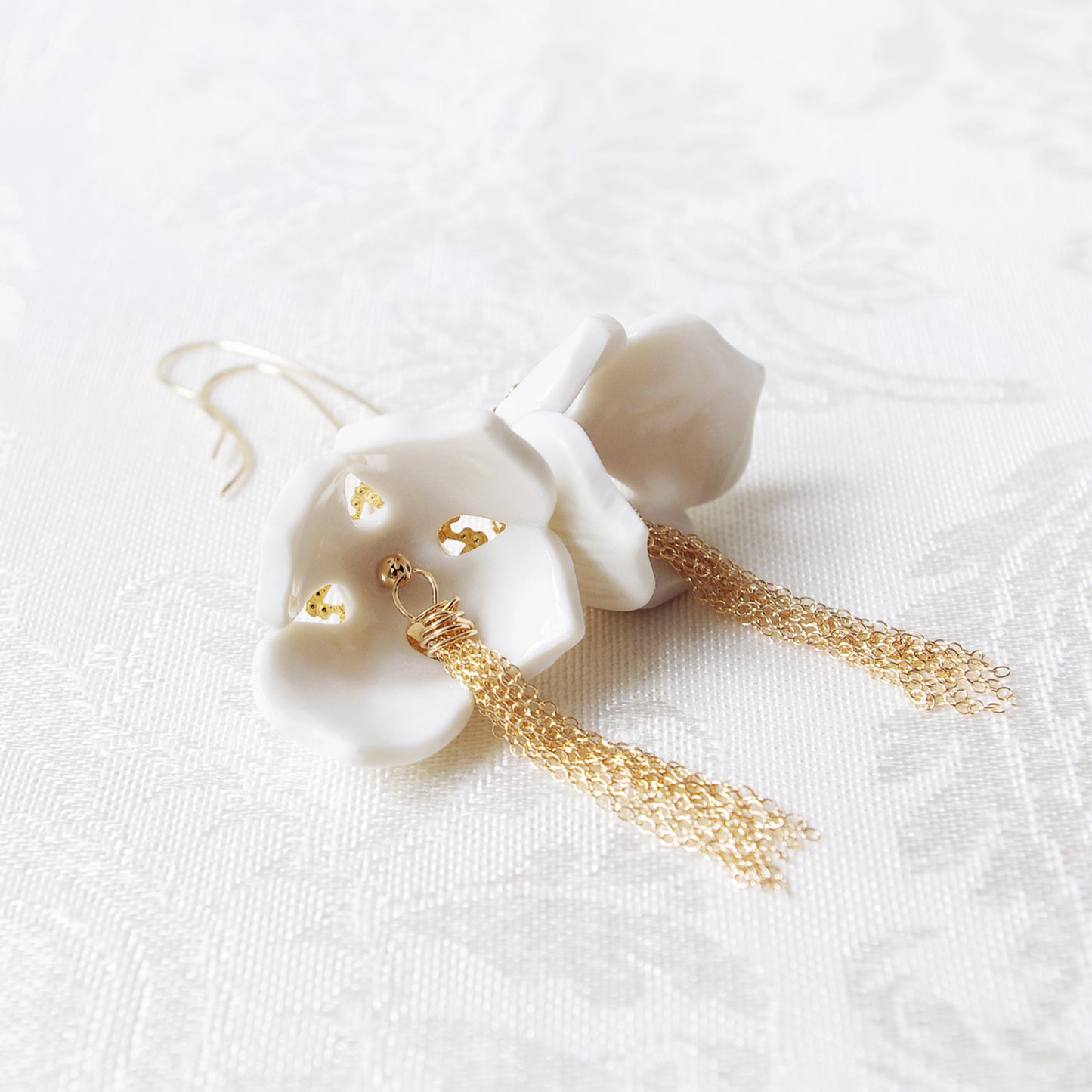 Porcelain Snowdrop Flower Tassel Earrings