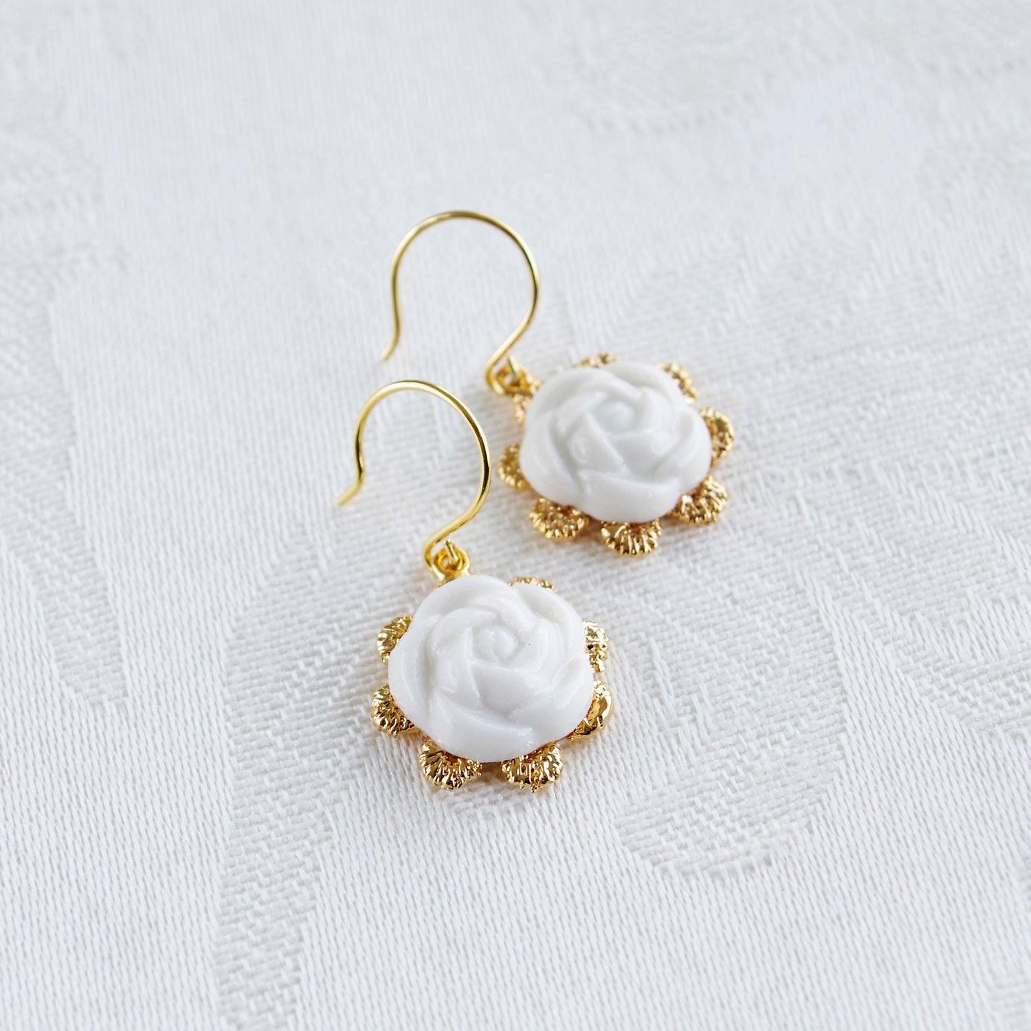 Everyday Porcelain Camellia Flower Charm Earrings - Luxverse