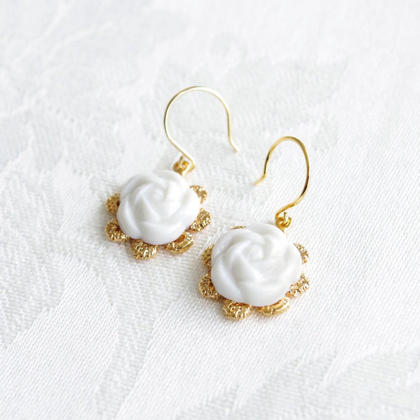 Everyday Porcelain Camellia Flower Charm Earrings - Luxverse