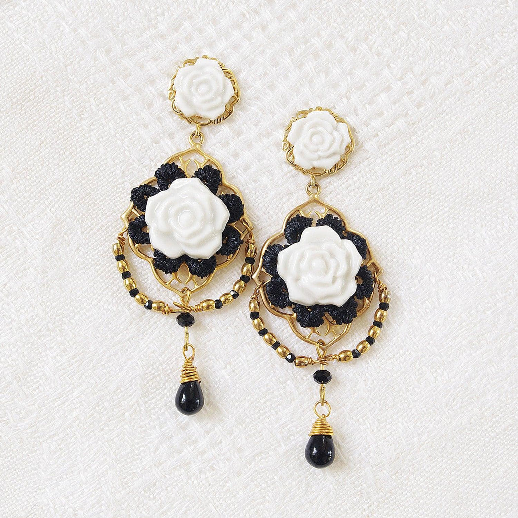 Classic Baroque Porcelain Rose Statement Earrings - Luxverse