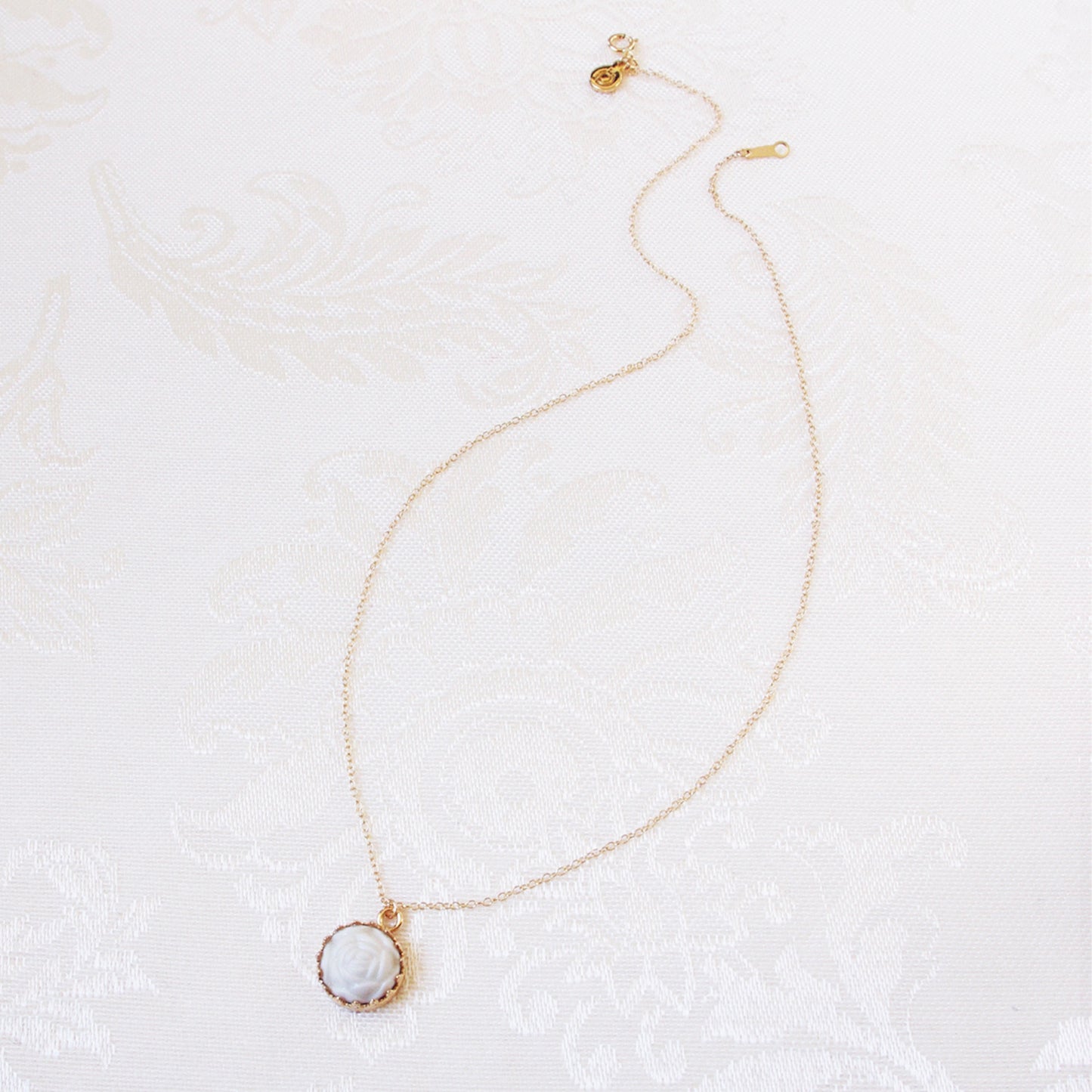 Mini Porcelain Rose Charm Gold-Filled Necklace