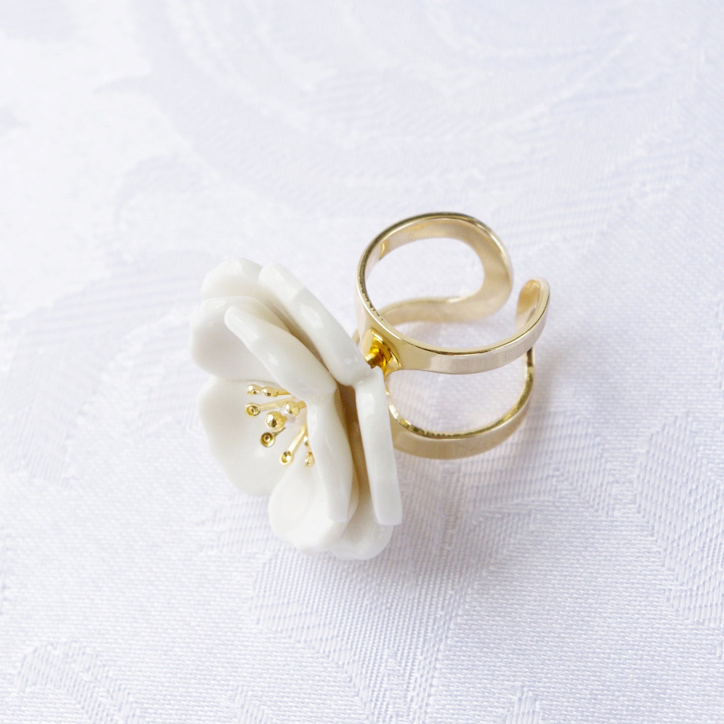 Porcelain Plum Blossom Statement Ring