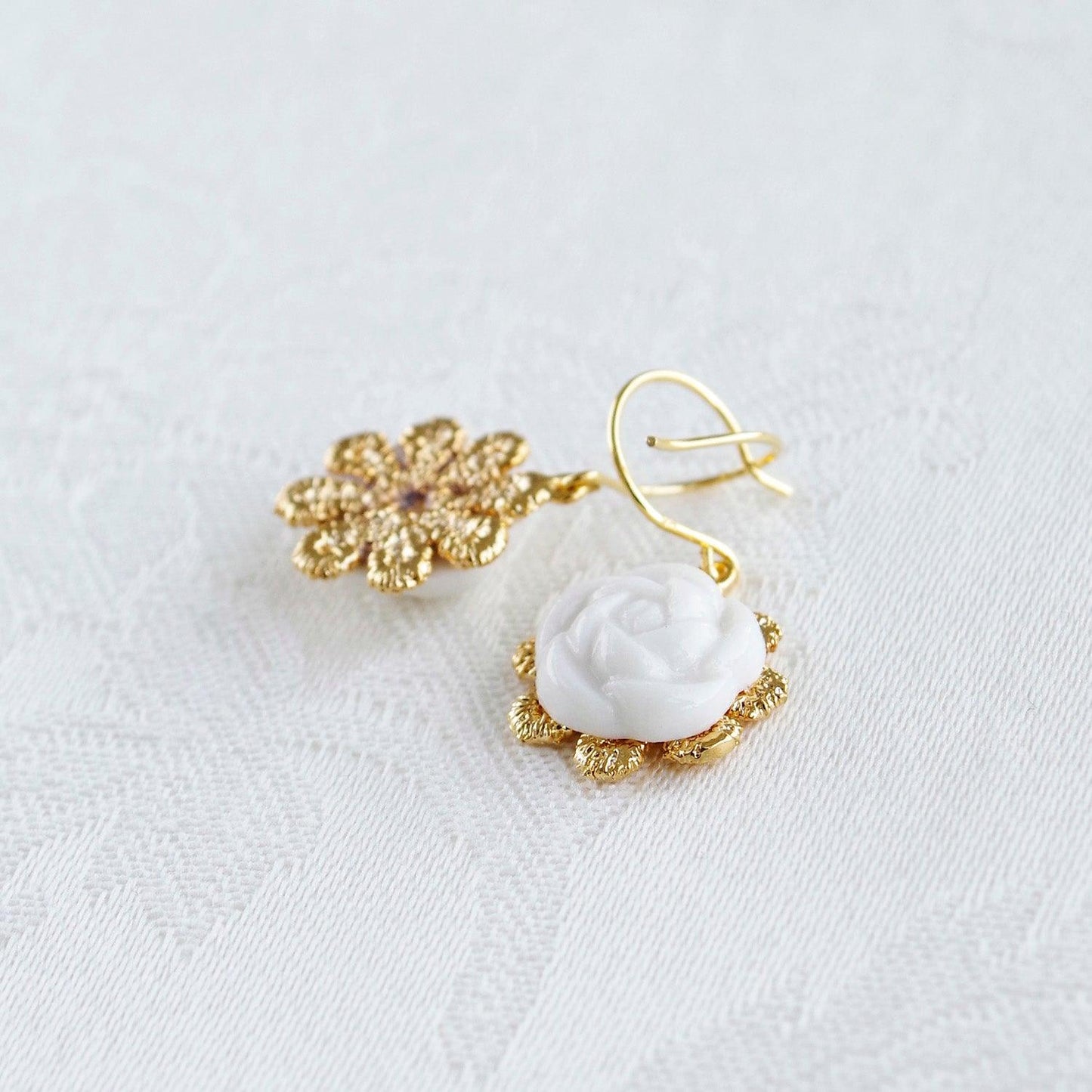 Everyday Porcelain Camellia Flower Charm Earrings - Luxverse