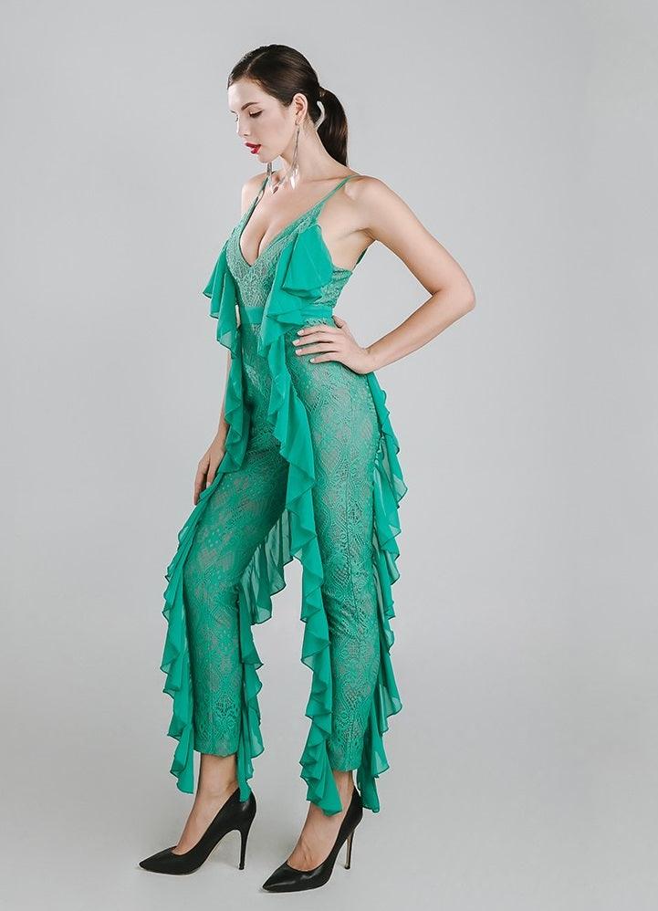 Green Ruffles Jumpsuit - Luxverse