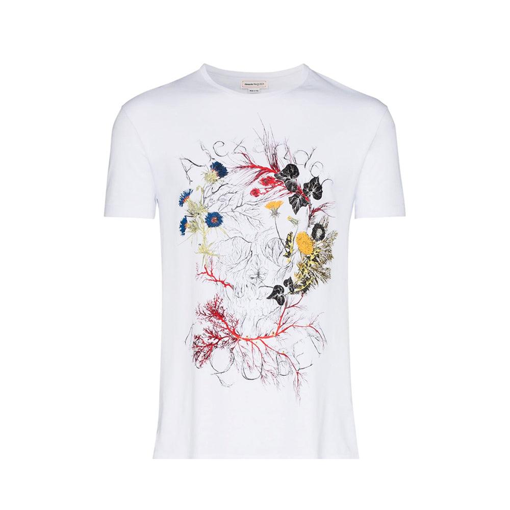 Alexander McQueen Deconstructed Floral Skull White T-Shirt