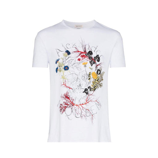 Alexander McQueen Deconstructed Floral Skull White T-Shirt