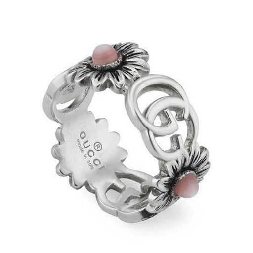GUCCI Silver GG Marmont Pink Mother Of Pearl Floral Ring Size 6.5 YBC527394002013 - Luxverse