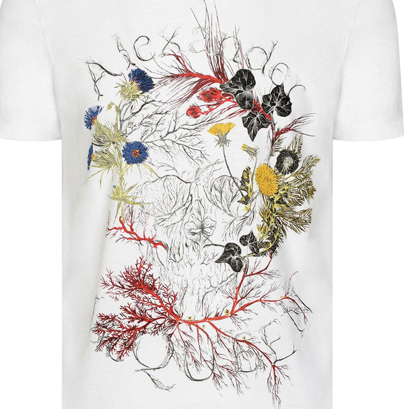 Alexander McQueen Deconstructed Floral Skull White T-Shirt