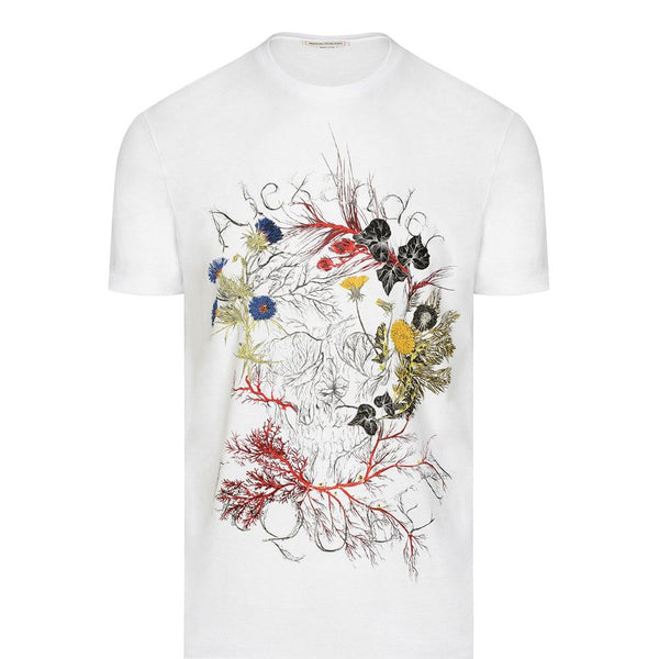 Alexander McQueen Deconstructed Floral Skull White T-Shirt