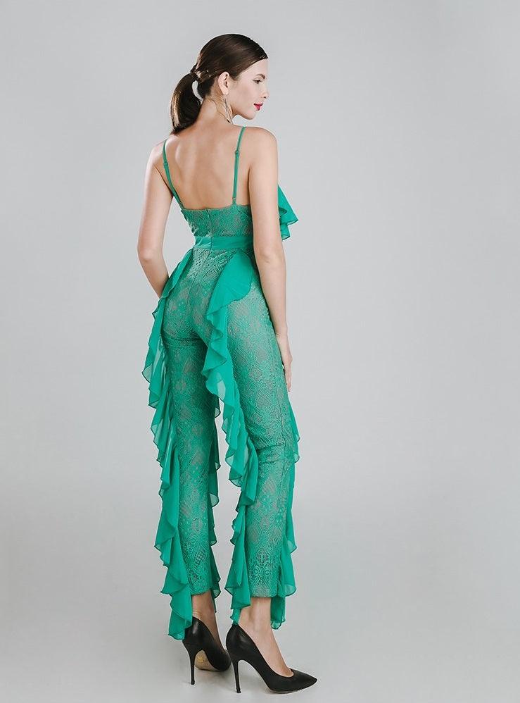 Green Ruffles Jumpsuit - Luxverse