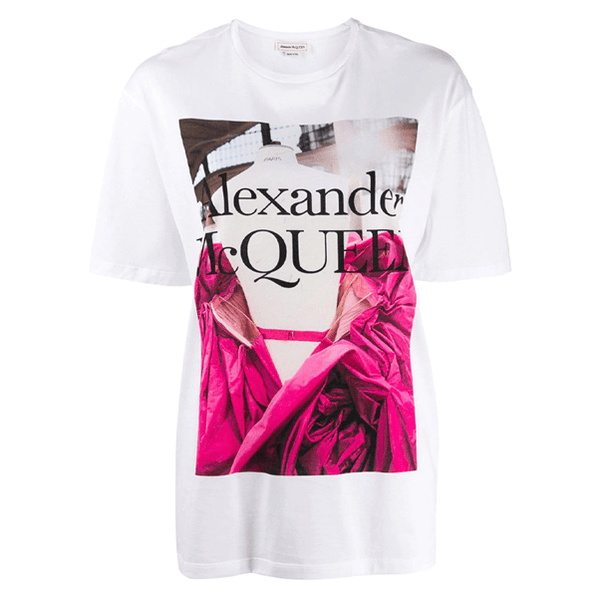 Alexander McQueen Women's White Rose Dress Print T-shirt - Luxverse