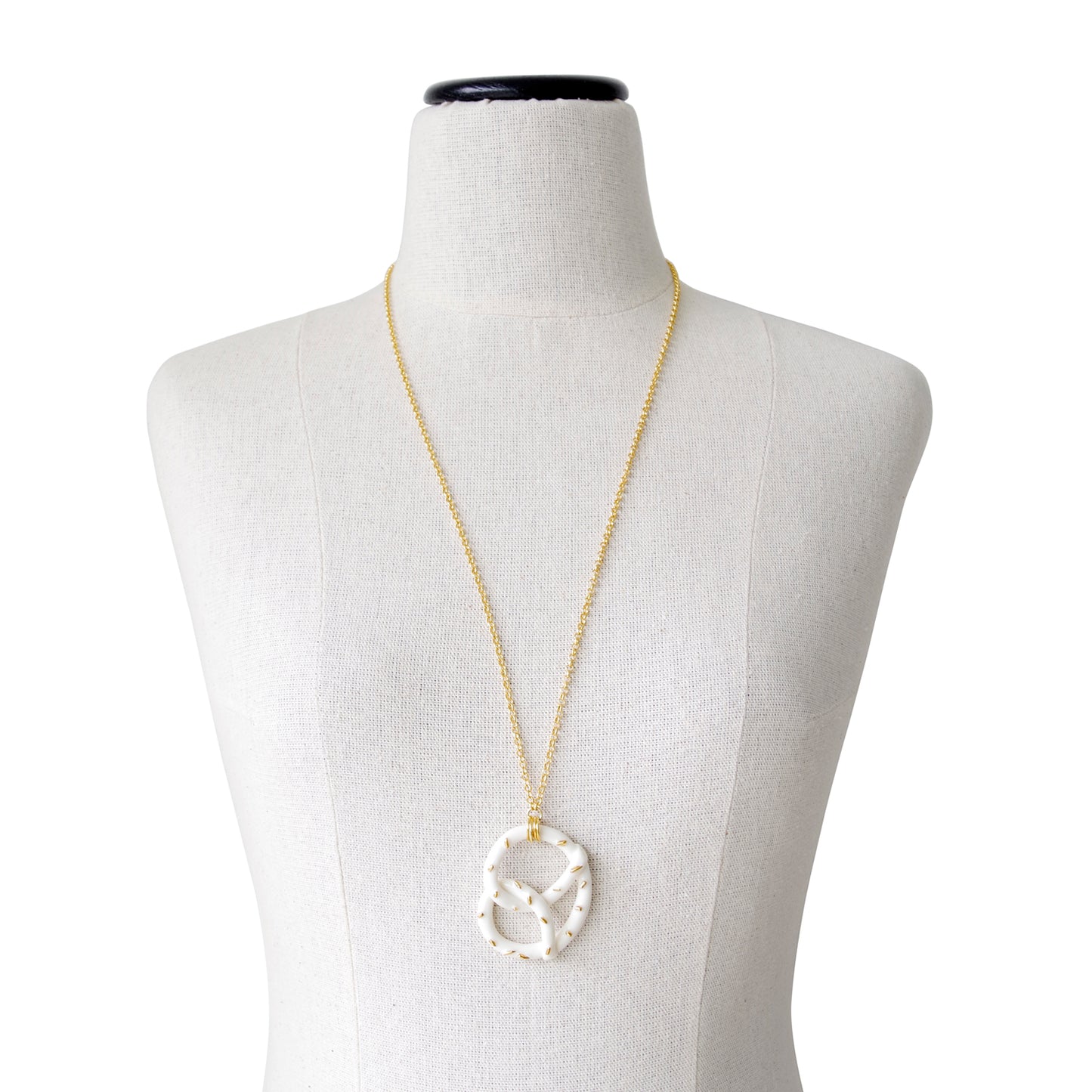 POPORCELAIN Golden Salted Porcelain Pretzel Pendant Necklace