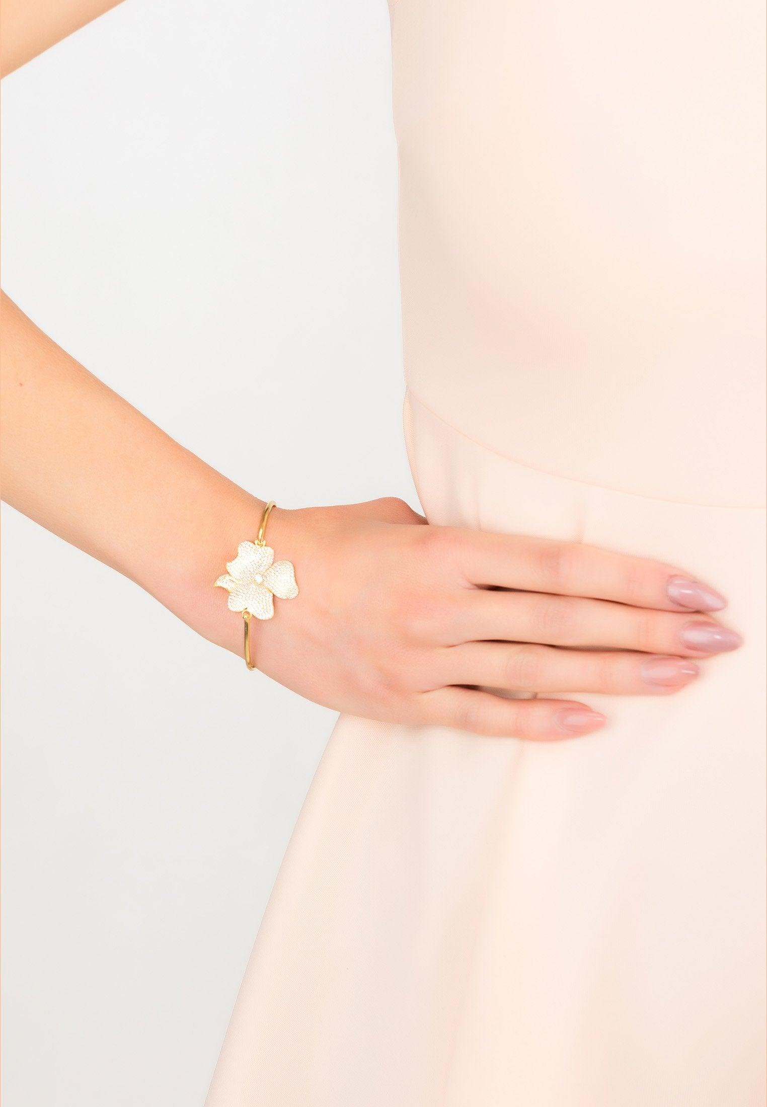 Flower Large Statement Cuff Bracelet Gold - Luxverse