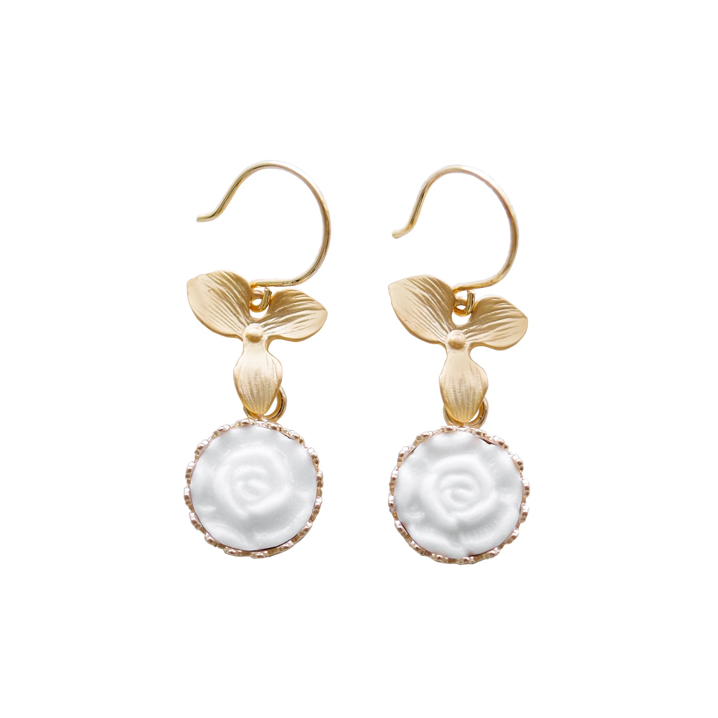 Mini Porcelain Moonlight Rose Drop Earrings