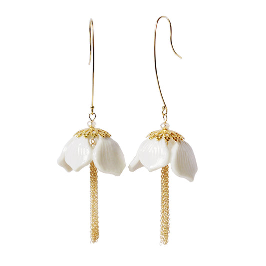 Porcelain Snowdrop Flower Tassel Earrings