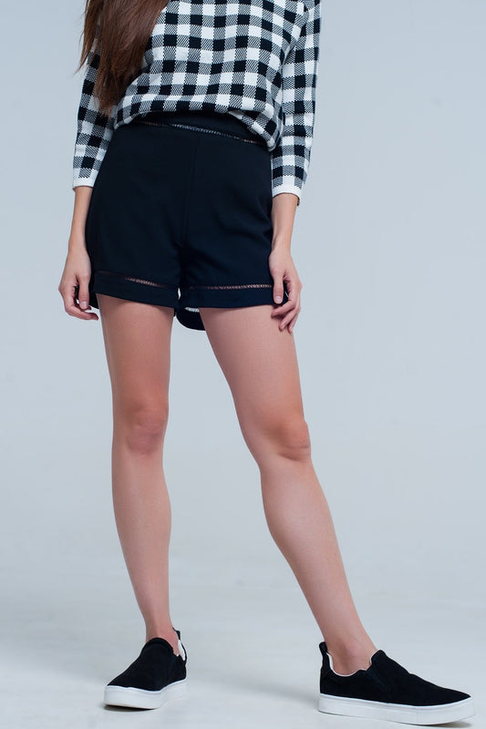 Q2 High Waist Black Short With Lace Detail